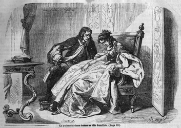 Roman-feuilleton : "Les Dames Vertes" par George Sand (Aurore Dupin, Baronne Dudevant) (1804-1876). Gravure dans "Les bons romans"