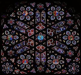 Rosace avec la Crucifixion entourée de scènes de la Résurrection