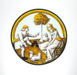 Médaillon avec couple jouant au quintain, c.1500