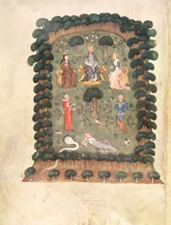 Charles V trônant dans le jardin avec couronne et sceptre, du 