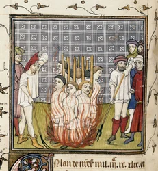Royal 20 C. VII, f.44v Incendie des Templiers, illustration des 