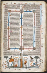 Royal MS 10 E IV, f.209r, Le Peintre et le Diable, des Décrétales de Grégoire IX avec gloss de Bernard de Parme (les 