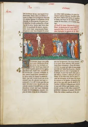 Royal MS 16 G. VI, Mort de Romhilda, les filles de Romhilda sauvant leur honneur (Livre 4, 24), des Grandes Chroniques de France