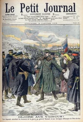 Guerre russo-japonaise 1904-1905 : Les Japonais permettant au général Stoessel et aux défenseurs russes de Port Arthur une reddition honorable. De Le Petit Journal, Paris