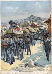 Guerre russo-japonaise À Chemulpo, les Japonais rendent les derniers honneurs à deux marins du Virag. Le Petit Parisien du 3 avril