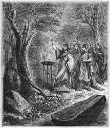 STRUFERTARI (fête dans la Rome antique pour purifier les arbres frappés) - Gravure dans "Les sciences à la portée de tous - physique et chimie populaires" par Alexis Clerc - Fin du XIXe siècle. Collection privée.