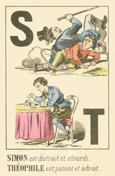 Simon est distrait et étourdi. Théophile est patient et habile