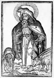 Saint Antoine le Grand, frontispice de In Symbolicam S.Antonii Magni Imaginem Commentatio par Théophile Raynaud, publié en 1659