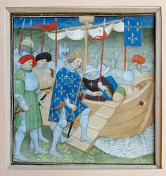 Saint Louis monte sur un bateau pour partir en croisade