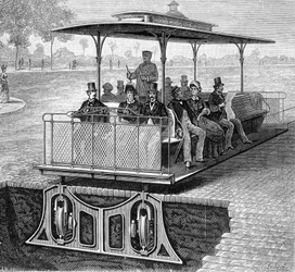 Funiculaire de San Francisco avec roues invisibles - dans "Les nouvelles conquêtes de la science" par Louis Figuier