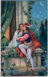 Scène de "Roméo et Juliette" de Shakespeare, acte 3, scène 5 : les amoureux au balcon.
