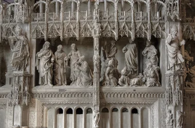 Scène du chœur de la cathédrale de Chartres : transfiguration, Jésus et la Cananéenne