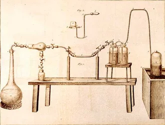 Équipement scientifique, des Éléments de chimie par Antoine Laurent de Lavoisier, gravé par D.Lizars