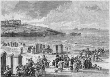 Bain de mer : derniers baigneurs sur la plage de Dinard, Ille-et-Vilaine (35)