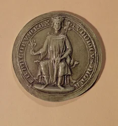 Sceau de Louis IX (1214-70) tenant un sceptre et une fleur de lys, vers 1252