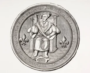 Sceau du Roi de la Basoche, chef de la guilde des clercs de justice du système judiciaire de Paris, de Les Arts au Moyen Âge, publié en 1873