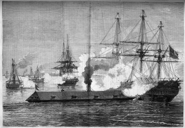 Guerre de Sécession (1861-1865) ou Guerre civile américaine - Bataille navale de Newport News (Virginie) - 8-9 mars