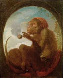 Enseigne avec un singe fumant une pipe