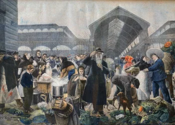 Stand de soupe au marché des Halles le matin, illustration du 