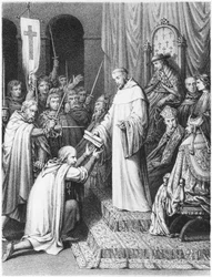 Saint Bernard, abbé de Clairvaux, donnant aux Templiers leurs règles