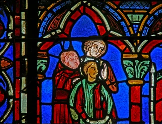 Vitrail de Saint Chéron : le fils de Clotaire conduit au tombeau