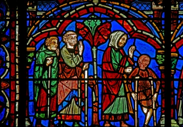 Vitrail de Saint Chéron : les malades à son tombeau