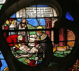 Saint Louis accomplissant de bonnes actions : Enterrement des morts