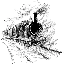 Train à vapeur : locomotive avec conducteur, livre pour enfants début 20e siècle