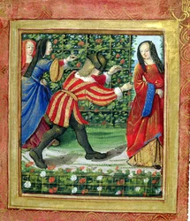 Homme et femme jouant à colin-maillard, du 