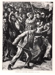 Manifestants en grève dans les rues de Chicago pendant les émeutes de Pullman de 1894, vers 1895
