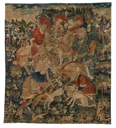Fragment de tapisserie représentant une chasse au sanglier