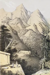 Plantations de thé dans le district de thé vert de Chine, tiré de Un voyage dans les pays du thé de Chine, publié pour la première fois en 1852, par Robert Fortune (1812-1880)