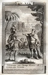 Télémaque aux Champs Élysées est reconnu par Arcésius - gravure de 1798 d
