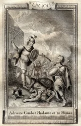 Télémaque surmonte Hippias - gravure de 1798 par Monnet dans "Les Aventures de Télémaque, fils d