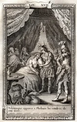 Télémaque soigne les blessures de Phalante et lui apporte les cendres de son frère - gravure de 1798 d