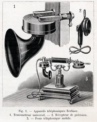 Appareil téléphonique - Système Berliner - gravure dans «La nature» de 1902