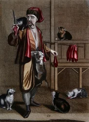 Le Dgi-Guerdgi albanais nourrissant des chats dans le bazar de Constantinople avec du foie de mouton, du 