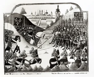 La Bataille de Formigny, 14 avril 1450, ms Fr 2691 fol. 183, de Chronique de Charles VII par Jean Chartier