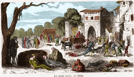 La peste noire en 1348. Gravure dans "Histoire De France En Cent Tableaux" par Paul Lehugeur - 1891