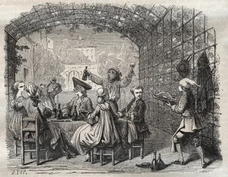 Le brigand Louis Dominique Garthausen dit Cartouche (1693-1721) pendant un repas avec ses compagnons