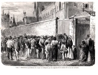 Les Capucins de la rue de la Santé distribuant la soupe quotidienne aux pauvres, de Le Monde Illustré, 1860
