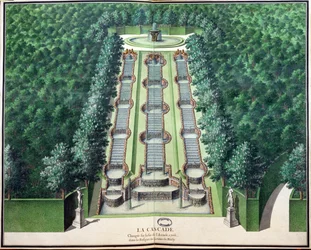 La Cascade, modifiée à la fin de 1706, dans le bosquet sur la colline, de Jardins de Marly, début du XVIIIe siècle