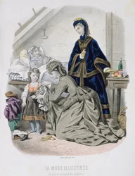 La visite charitable, illustration de La Mode Illustrée, vers 1870