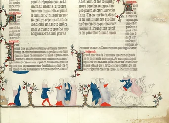 Le départ de Rebecca avec Éliézer, de la Bible de Jean de Sy, c.1355