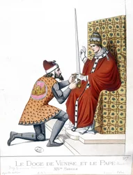 Le Doge de Venise et le Pape au 14ème siècle - gravure