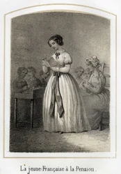La petite Française lit à ses camarades. Gravure anonyme du XIXe siècle