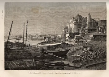 Le ghat de Bénarès (actuelle Varanasi) (ghat désignant les marches qui couvrent les rives des rivières et les berges des bassins et réservoirs permettant de descendre au contact de l