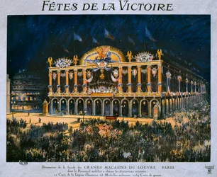 Les Grands Magasins du Louvre décorés pour la célébration de la Victoire de 1918, 14 juillet 1919
