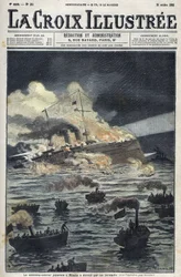 Le navire amiral japonais "Misaka" a été détruit par le feu.