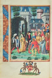 Le Jardin magique, avec des figures allégoriques de Courtoisie, Amour, Beauté et Libéralité, du Roman de la Rose